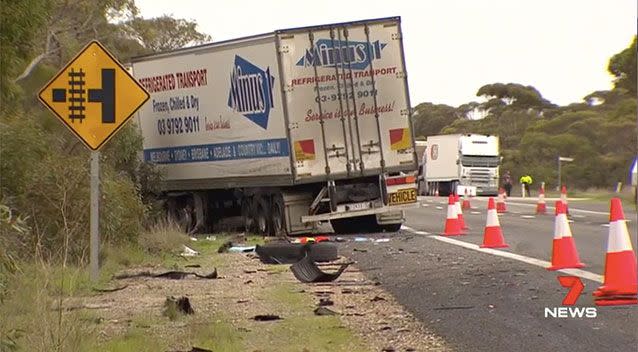 Firefighters stopped the flames spreading to 26,000 litres of Jim Beam and Canadian Club whisky that had spilled. Picture: 7 News