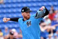 FILE PHOTO: Mar 8, 2019; Port St. Lucie, FL, USA; Miami Marlins starting pitcher Dan Straily (58) throws against the New York Mets during a spring training game at First Data Field. Mandatory Credit: Steve Mitchell-USA TODAY Sports