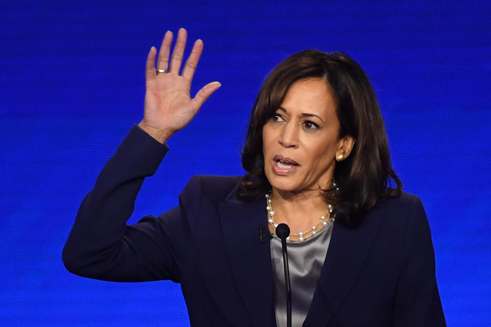 Democratic presidential hopeful California Senator Kamala Harris speaks during the third Democratic primary debate of the 2020 presidential campaign season hosted by ABC News in partnership with Univision at Texas Southern University in Houston, Texas on September 12, 2019. (Photo:  Robyn Beck/AFP/Getty Images)