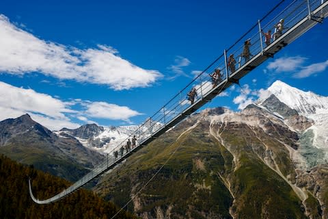 Switzerland's Charles Kuonen Suspension Bridge, the world's longest pedestrian suspension bridge - Credit: Keystone/Valentin Flauraud