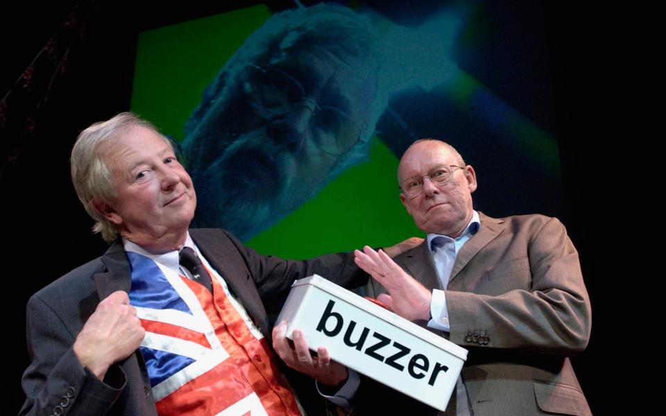 Tim Brooke-Taylor, Bill Oddie (on screen), and Graeme Garden - Robbie Jack/Corbis Entertainment