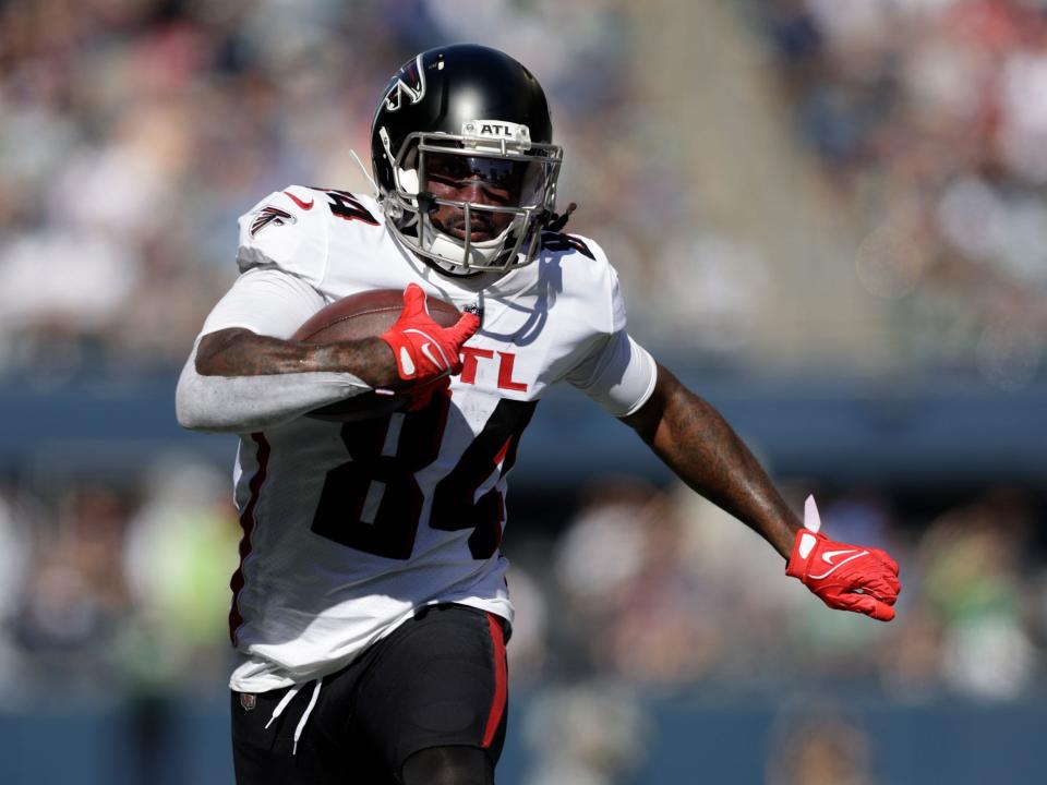 Cordarrelle Patterson runs with the ball against the Seattle Seahawks.