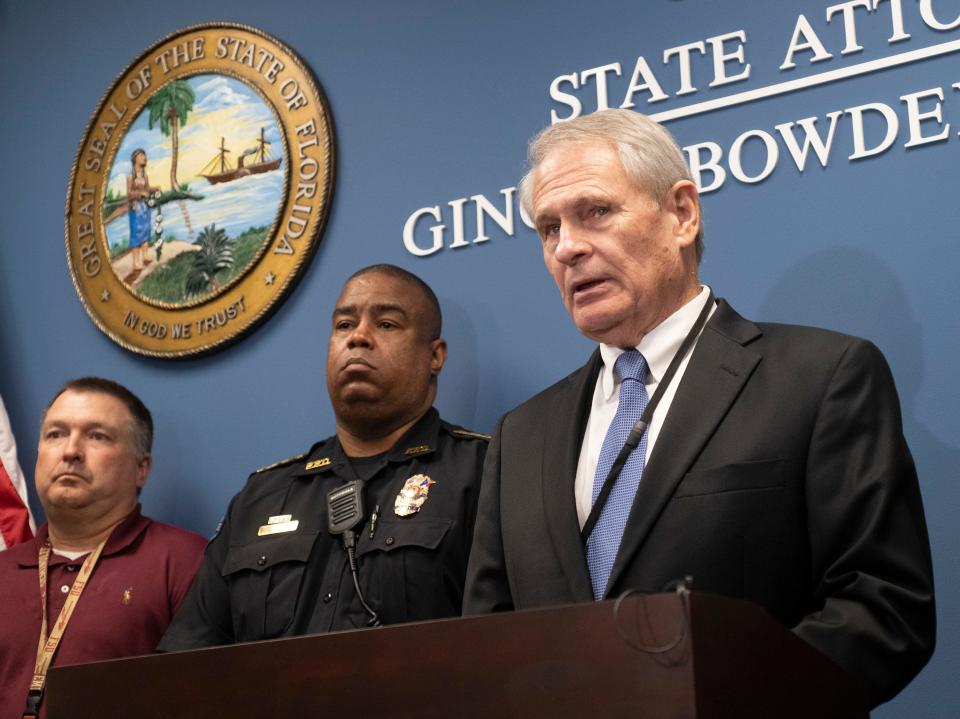 Assist. State Attorney Russ Edgar offers a few details following the announced felony indictments of Matthew Banks during a press conference on Wednesday, April 5, 2023.