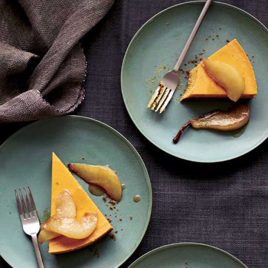 Pumpkin Cheesecake with Brown-Butter Pears