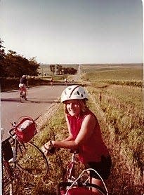 Rachel Kaul on RAGBRAI in 1980. Rachel is the youngest daughter of Donald Kaul.