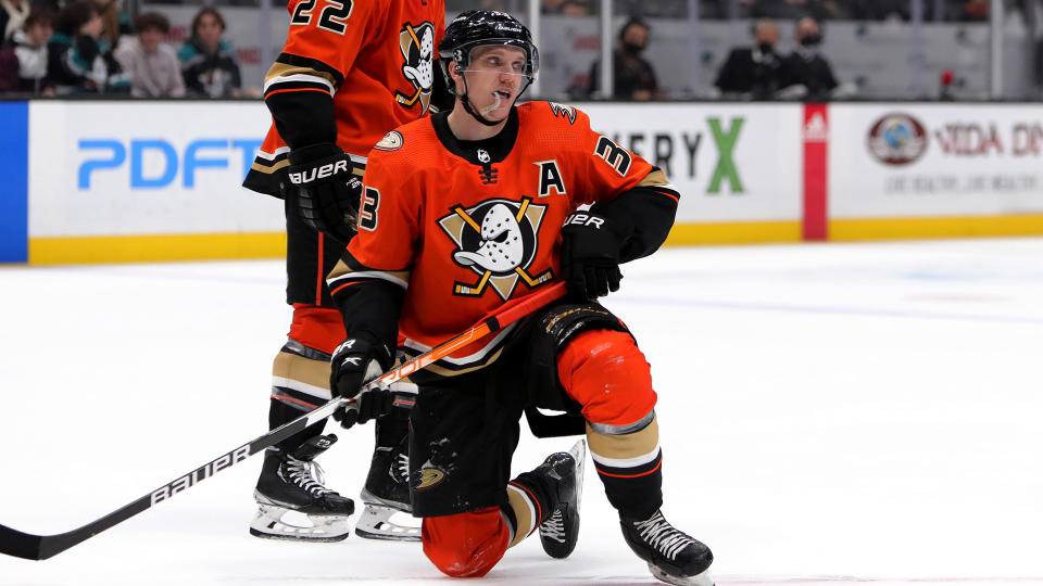 Ducks forward Jakob Silfverberg fired a puck into his own net during Tuesday's game against the Sharks. (Kiyoshi Mio-USA TODAY Sports)