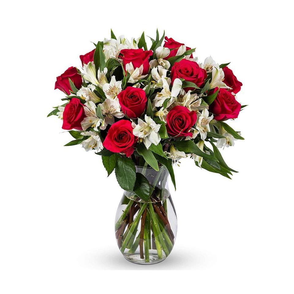 Benchmark Bouquets Signature Roses and Alstroemeria, With Vase (Fresh Cut Flowers)