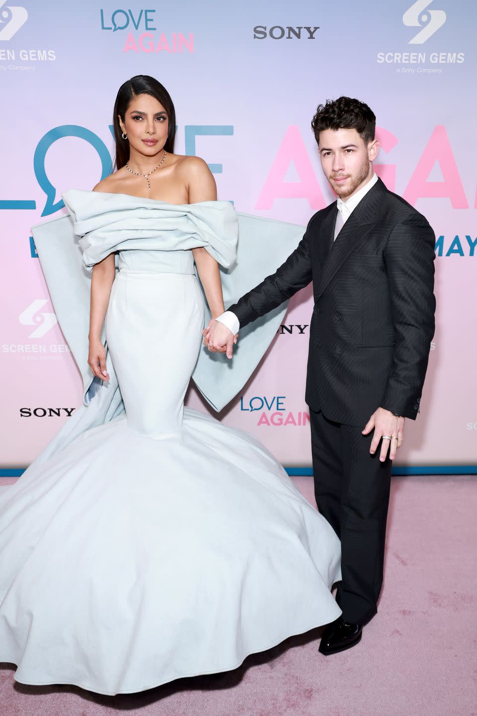 new york, new york may 03 l r priyanka chopra and nick jonas attend the love again new york screening at amc lincoln square theater on may 03, 2023 in new york city photo by theo wargogetty images