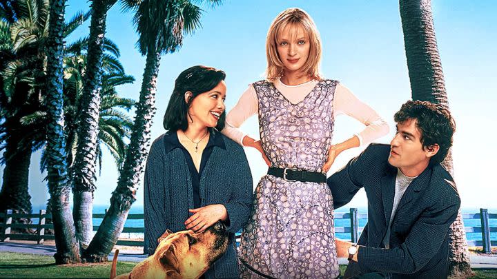 Jeneane Garofalo, Uma Thurman, and Ben Chaplin in a poster for the film The Truth About Cats & Dogs.