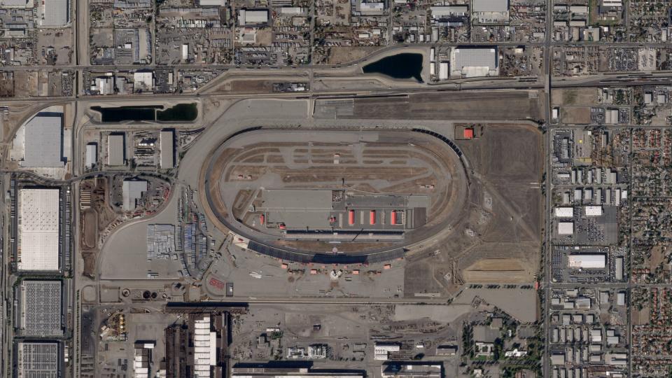 A photo of the Auto Club Speedway taken via satellite on Nov. 11, 2023.