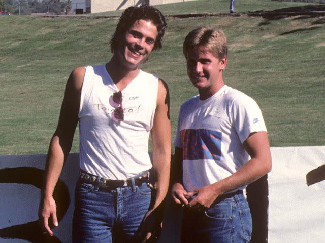 <p>Ron Galella, Ltd./Ron Galella Collection/Getty</p> Rob Lowe and and actor Emilio Estevez attend the PRO-Peace Public Service Announcement for the Great Peace March for Global Nuclear Disarmament on Oct. 5, 1985 at Woodley Park in Van Nuys, California.