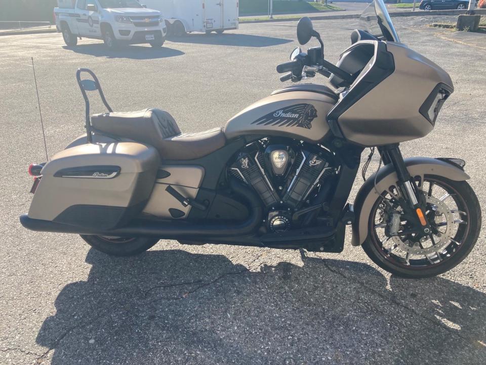 The 2020 Indian Challenger Dark Horse motorcycle that New York State resident Leslie Carl purchased from Indian Motorcycle of Wilmington in December 2022. Carl says nine months after her purchase, the dealership still has failed to provide title for the bike.