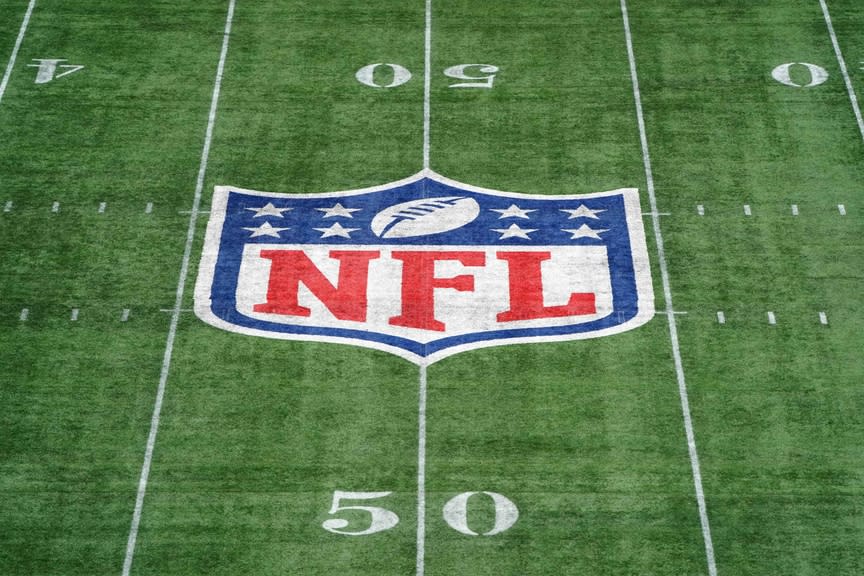 Oct 13, 2019; London, United Kingdom; General overall view of the NFL shield logo at midfield during an NFL International Series game between the Carolina Panthers and the Tampa Bay Buccaneers at Tottenham Hotspur Stadium. Mandatory Credit: Kirby Lee-USA TODAY Sports