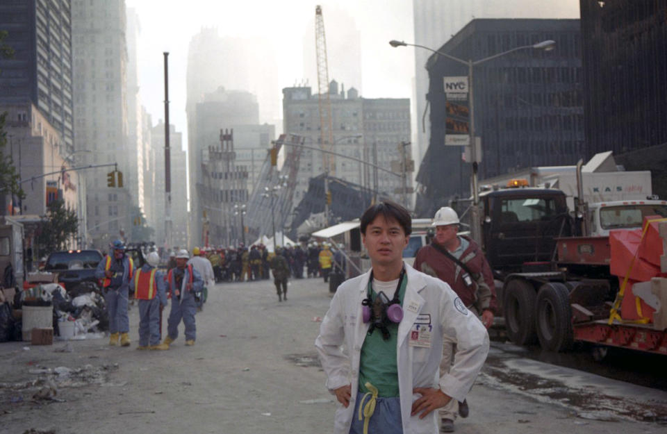 Dr Emil Chynn at the scene during the tragedy. (Caters)