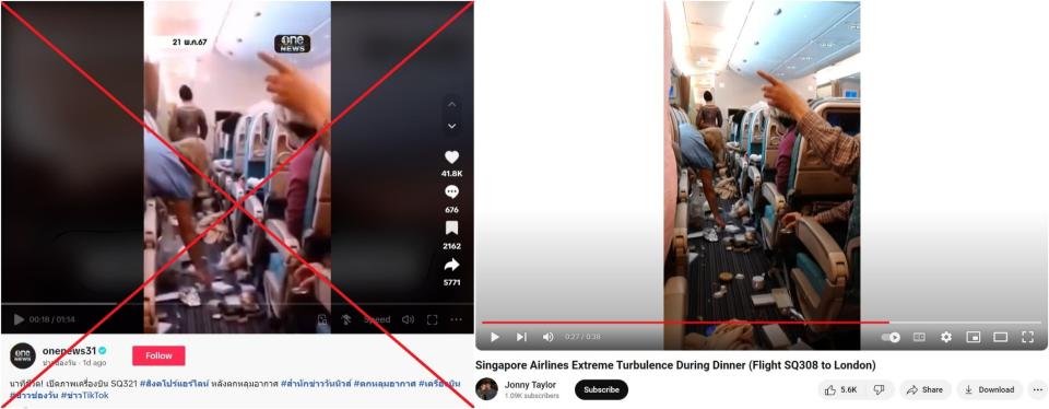 <span>Screenshot comparisons between the false TikTok post (left) and the YouTube video published on 2013 (right)</span>