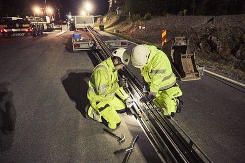 <span class="caption">This month Sweden built the first road that charges electric vehicles as they drive</span> <span class="attribution"><a class="link " href="https://eroadarlanda.com/press-and-media/images-and-materials/" rel="nofollow noopener" target="_blank" data-ylk="slk:eroadarlanda;elm:context_link;itc:0;sec:content-canvas">eroadarlanda</a></span>