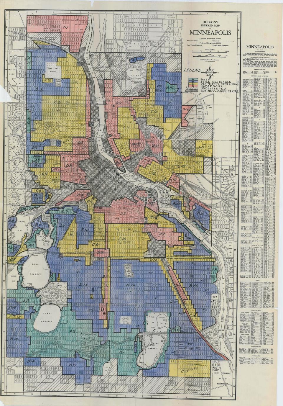 Home Owners' Loan Corporation redlined map of Minneapolis.