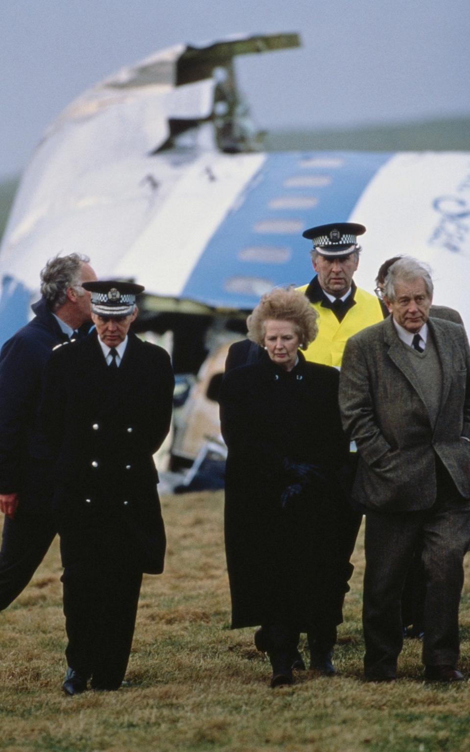 Margaret Thatcher at the scene of the Lockerbie bombing - Getty