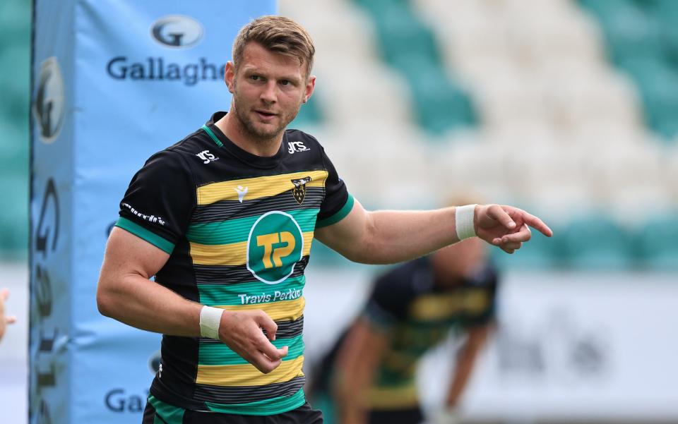  Dan Biggar of Northampton Saints issues instructions during the Gallagher Premiership Rugby match between Northampton Saints and Wasps at Franklin's Gardens on May 29, 2021 in Northampton - GETTY IMAGES