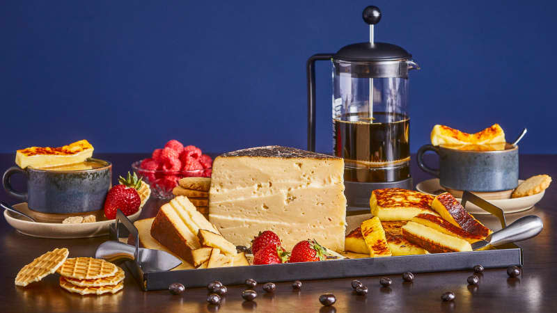 <span>Cheeses pictured: Pasture Pride Juusto™ Traditional Baked Cheese, Cello® Mayan Cocoa & Coffee Fontal cheese, and Sartori Espresso BellaVitano® Credit: <a href="https://wisconsincheese.com/" rel="nofollow noopener" target="_blank" data-ylk="slk:photo courtesy of Dairy Farmers of Wisconsin;elm:context_link;itc:0;sec:content-canvas" class="link ">photo courtesy of Dairy Farmers of Wisconsin</a></span> <span class="copyright">Credit: <a href="https://wisconsincheese.com/" rel="nofollow noopener" target="_blank" data-ylk="slk:photo courtesy of Dairy Farmers of Wisconsin;elm:context_link;itc:0;sec:content-canvas" class="link ">photo courtesy of Dairy Farmers of Wisconsin</a></span>