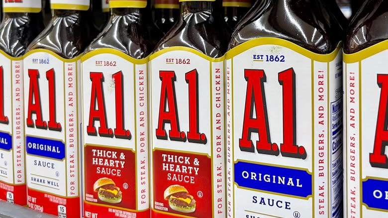 A1 Sauce bottles in row 