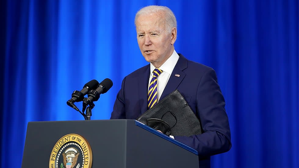 President Biden gives remarks to discuss lowering healthcare and prescription drug cost at Germanna Community College in Culpepper, Va., on Thursday, February 10, 2022.