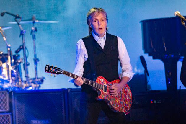 Paul McCartney performs at Glastonbury Festival in Somerset, England, on June 25, 2022. 