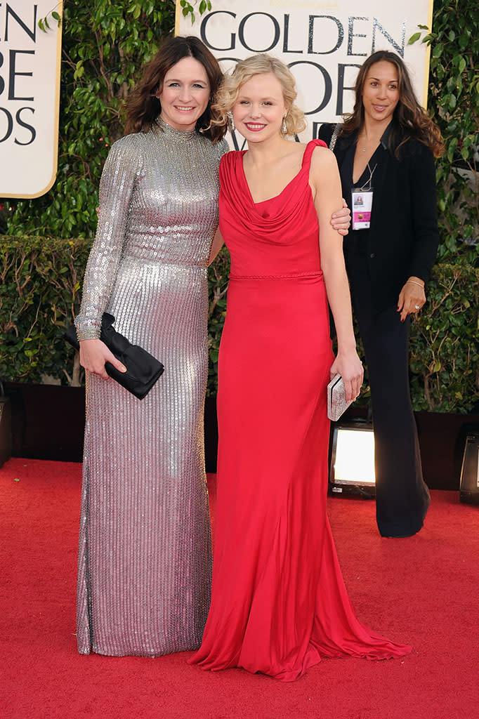Emily Mortimer and Alison Pill arrive at the 70th Annual Golden Globe Awards at the Beverly Hilton in Beverly Hills, CA on January 13, 2013.