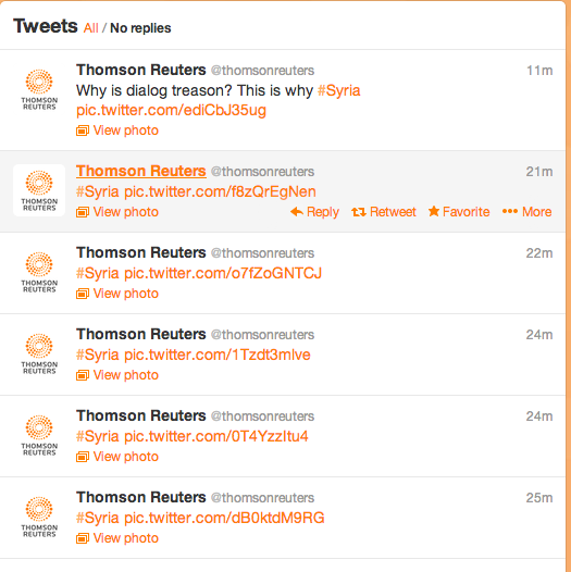 Thomson Reuters Is Apparently the Latest Pro-Assad Twitter Hack Victim 