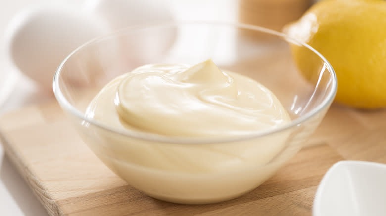 mayonnaise in glass bowl