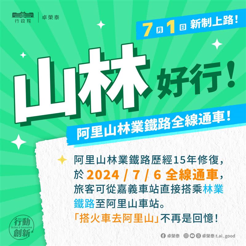 行政院長卓榮泰今（1）日在臉書po出７月新制圖卡讓民眾清楚了解。（圖／翻攝自卓榮泰臉書)