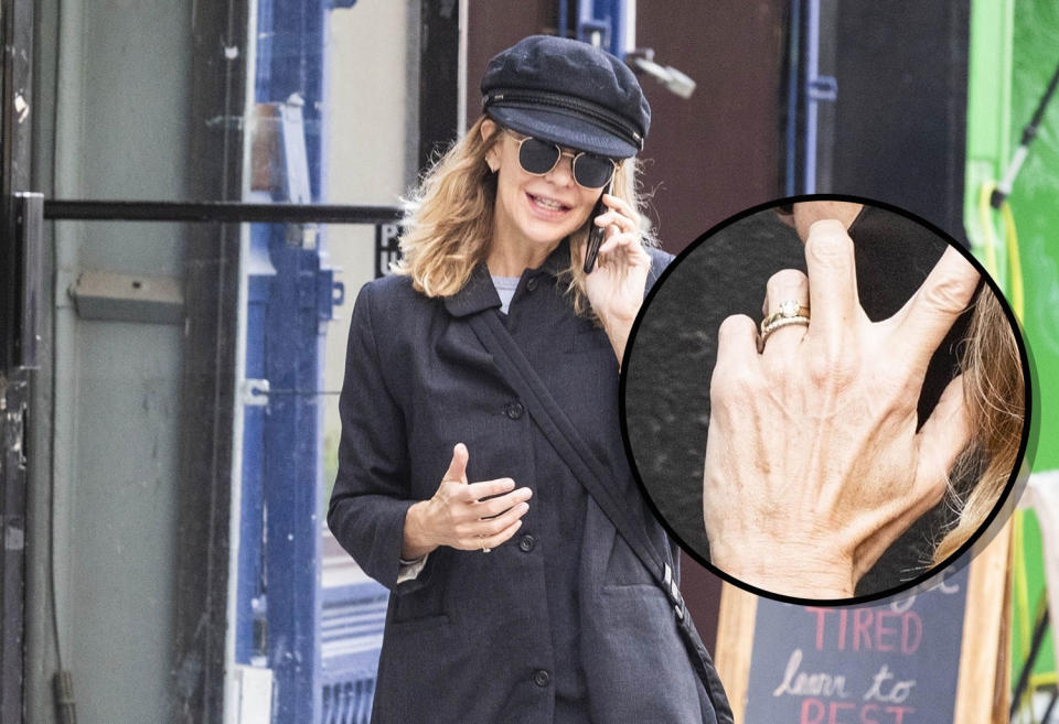 Meg Ryan sports an engagement ring. (Photo: Backgrid)