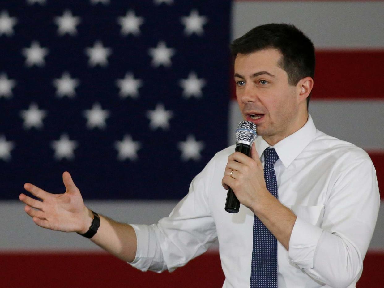 Democratic presidential candidate former South Bend, Ind., Mayor Pete Buttigieg speaks at a campaign event: AP