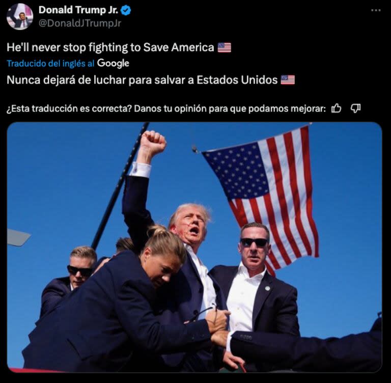 El posteo en X del hijo de Donald Trump (Donald Trump JR)