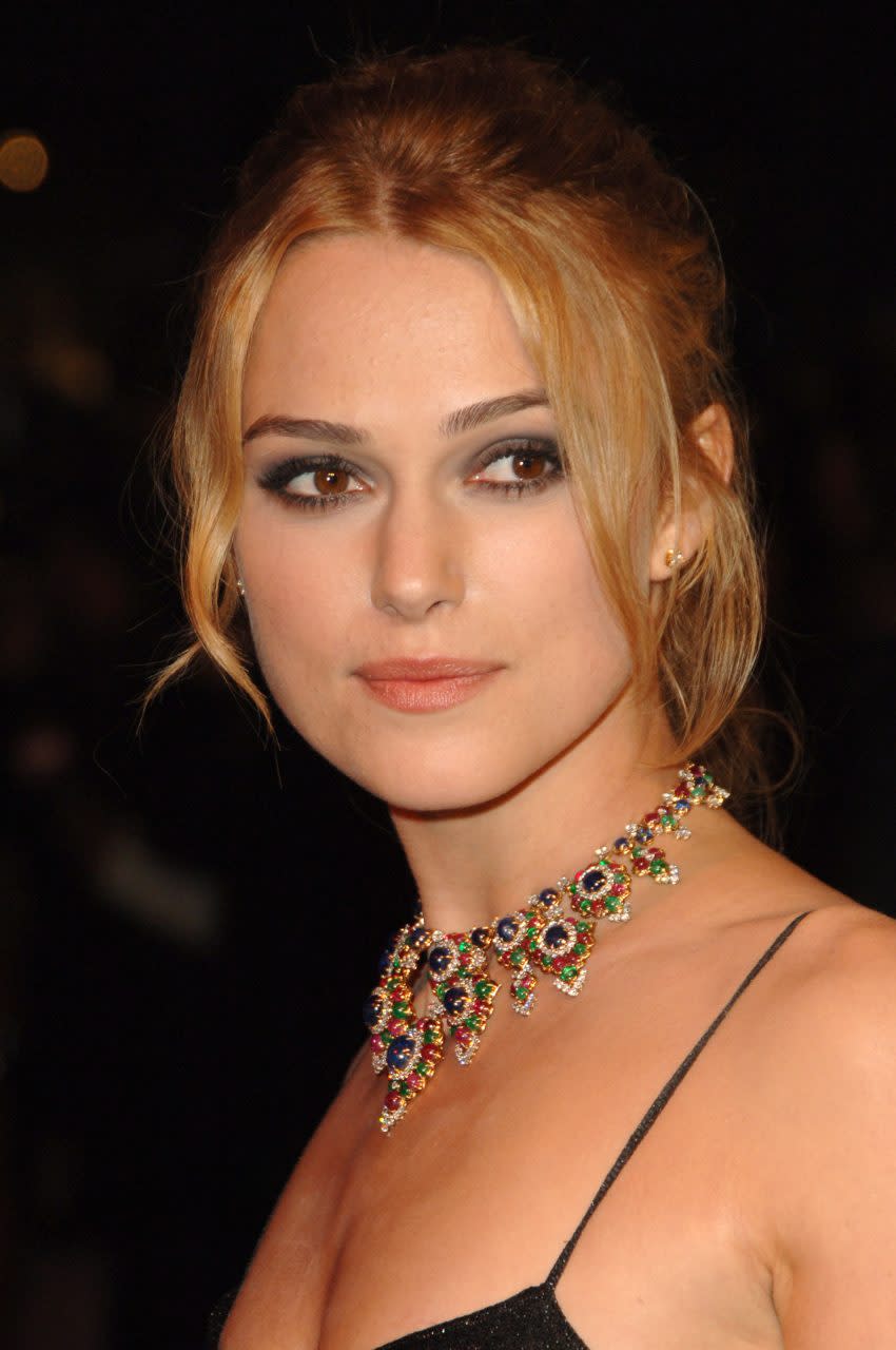 Keira Knightley during 2006 Vanity Fair Oscar Party at Morton's in West Hollywood, California, United States. (Photo by Jon Kopaloff/FilmMagic)