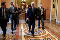 Senate Majority Leader McConnell arrives during negotiations on a coronavirus relief in Washington
