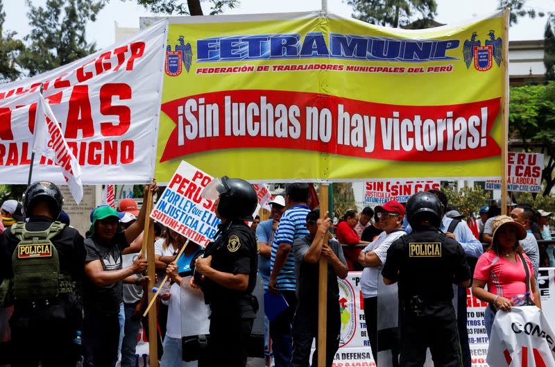 FILE PHOTO: Peru's General Workers Union calls for a march against President Dina Boluarte's administration, in Lima