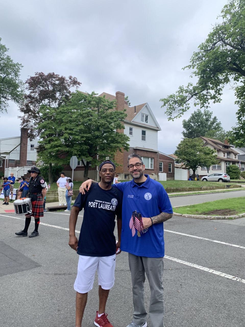 Teaneck Poet Laureate Scott Pleasants with Mayor Michael Pagan at July 4 celebrations in the township.