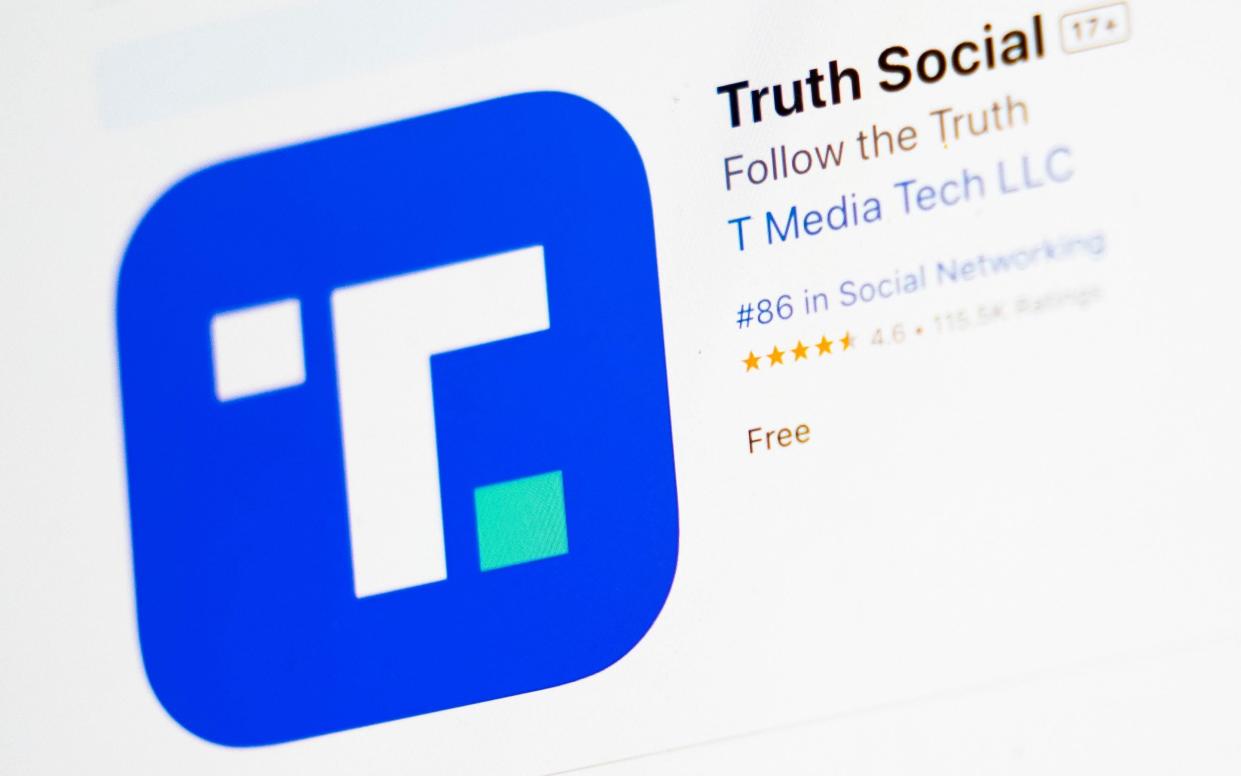 The download screen for Truth Social app on a laptop computer