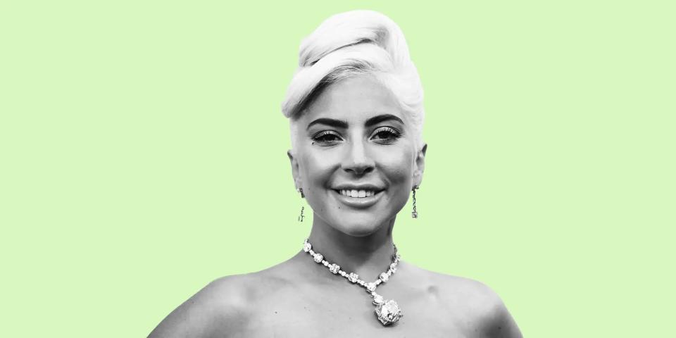 A photo of Lady Gaga on a green background