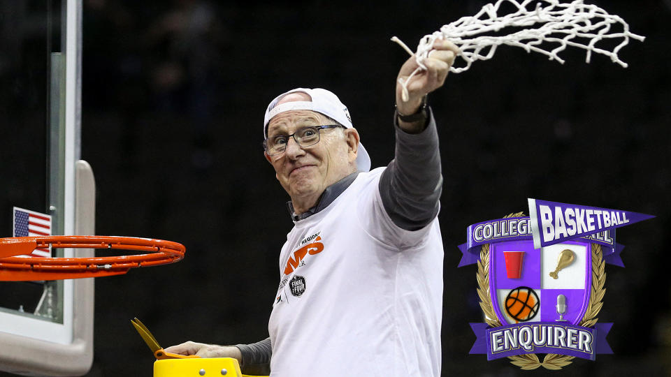 Miami Hurricanes head coach Jim Larranaga cuts down the nets after advancing to the final four
William Purnell-USA TODAY Sports