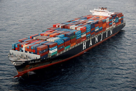 A Hanjin Shipping Co ship is seen stranded outside the Port of Long Beach, California, September 8, 2016. REUTERS/Lucy Nicholson/File Photo