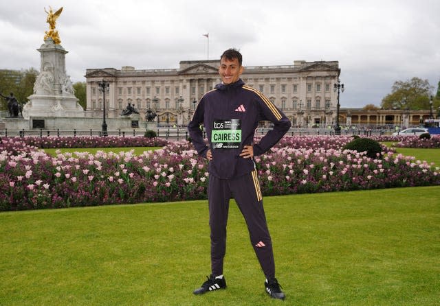 Great Britain’s Emile Cairess in front of Buckingham Palace