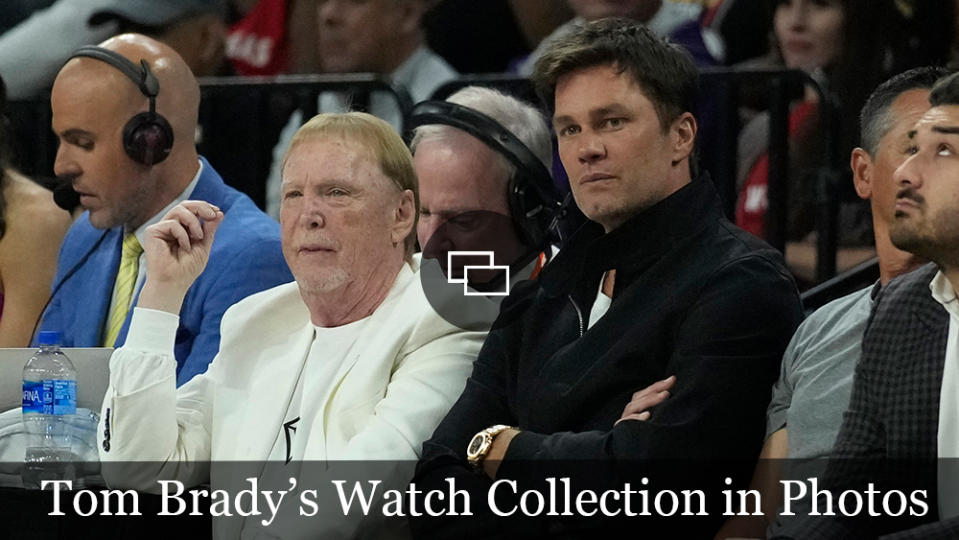 Tom Brady at Game 1 of a WNBA basketball final playoff series between the Las Vegas Aces and the New York Liberty