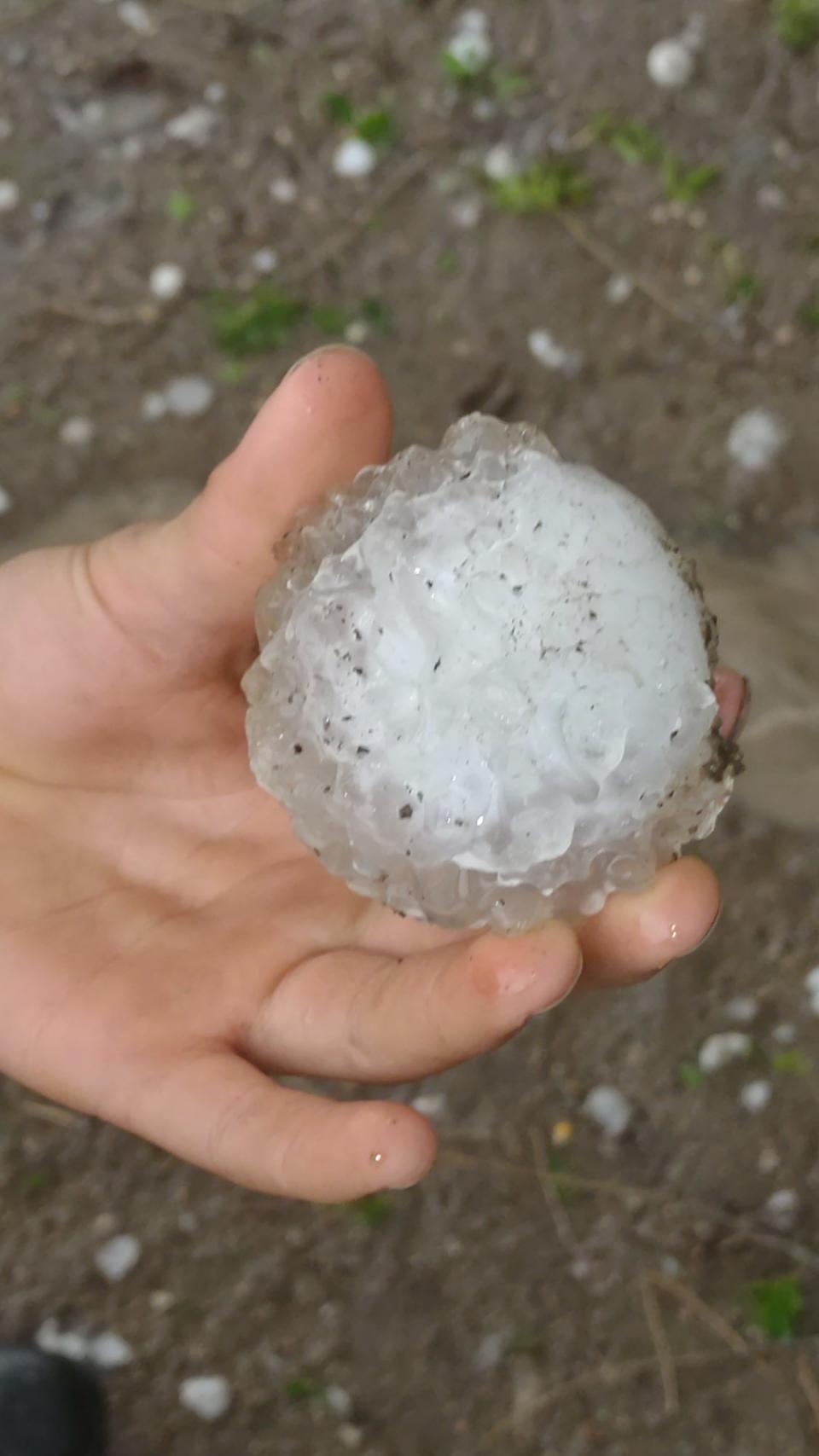 Hail photos from Emily Kemp in Russell Springs on April 25, 2024