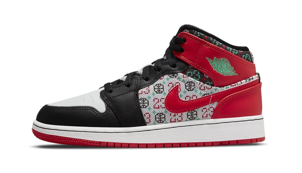 The lateral side of the Air Jordan 1 Mid “Ugly Christmas Sweater.” - Credit: Courtesy of Nike