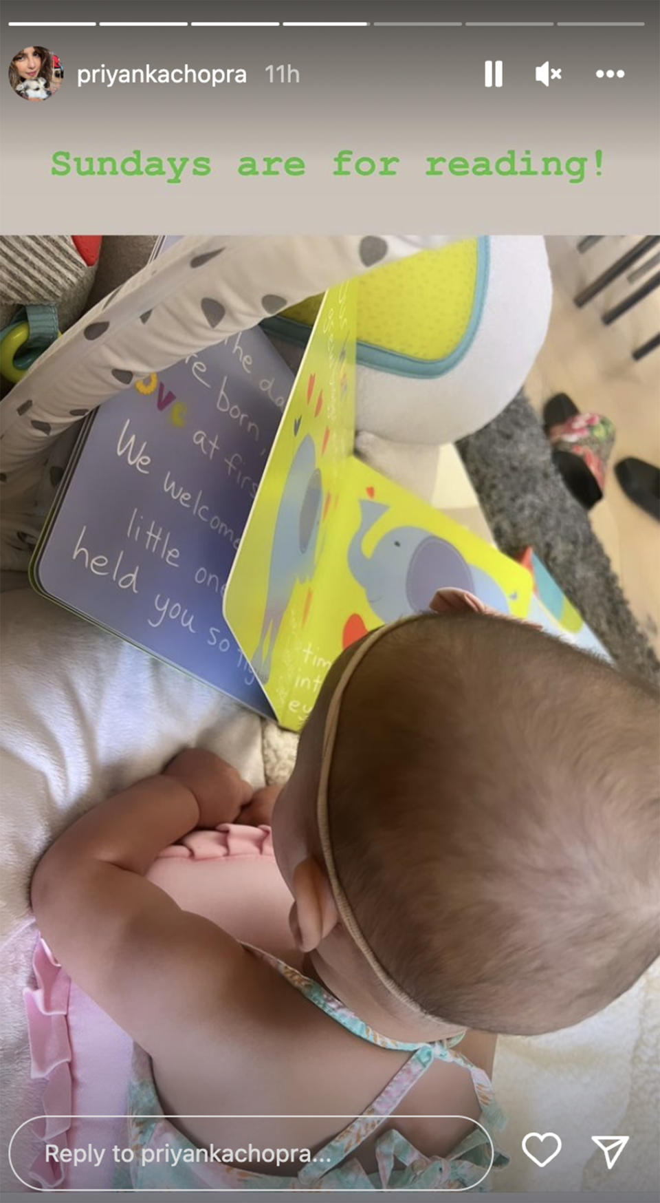 Chopra shared a sweet pic of her daughter reading. (priyankachopra via Instagram)