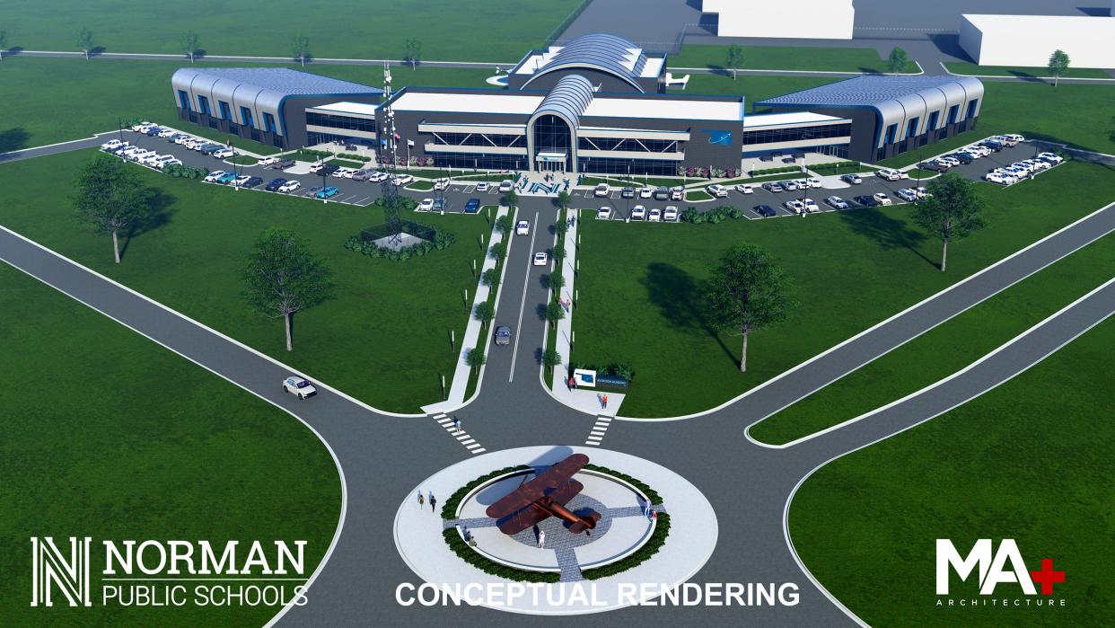 An artist's rendering for the Norman Public Schools Oklahoma Aviation Academy is pictured.