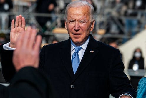 <span class="caption">Joe Biden is the oldest person to be sworn in as US president. New research shows politicians are likely to live longer than the populations they represent.</span> <span class="attribution"><a class="link " href="https://www.shutterstock.com/image-photo/washington-dc-usa-january-20-2021-1936930486" rel="nofollow noopener" target="_blank" data-ylk="slk:BiksuTong / Shutterstock;elm:context_link;itc:0;sec:content-canvas">BiksuTong / Shutterstock</a></span>