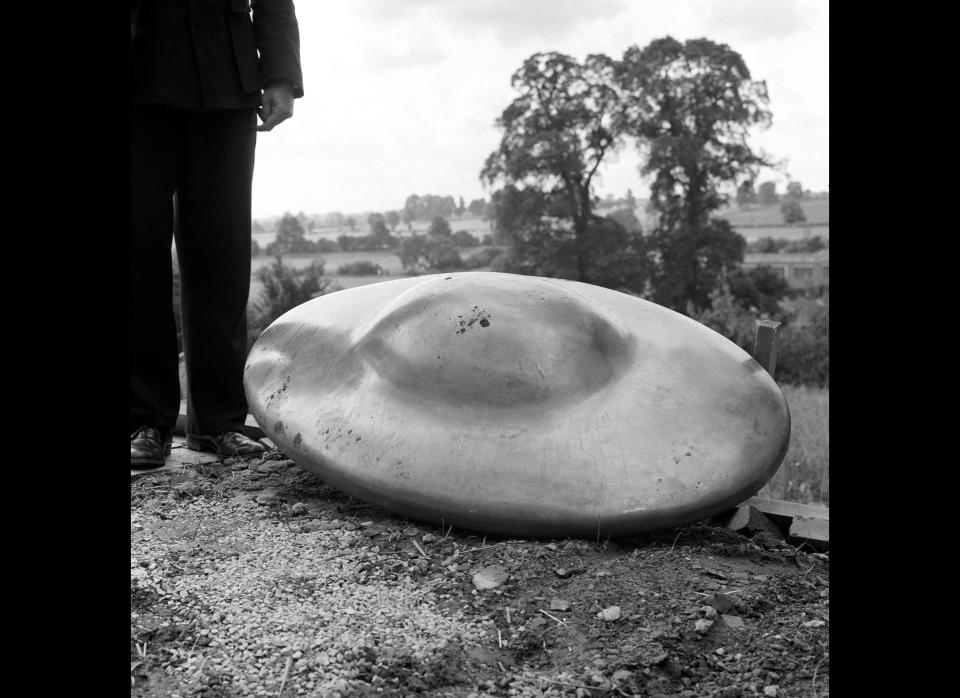 One of the strange objects, all resembling flying saucers and emitting noises, found in different parts of Britain. This one was found at Chippenham, Wiltshire. (Photo credit: PA)